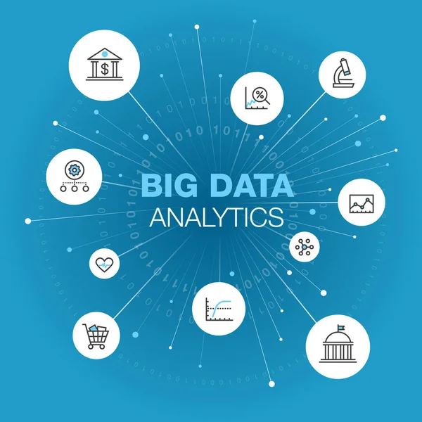 Symbole Abstrait Pour Analyse Mégadonnées Avec Icônes Avc Taches Fond — Image vectorielle