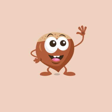 Sevimli mutlu fındık maskotu Illüstrasyon ışık arka planda izole büyük bir gülümseme ile birini selamlıyorum. Maskot markanız için düz tasarım stili.