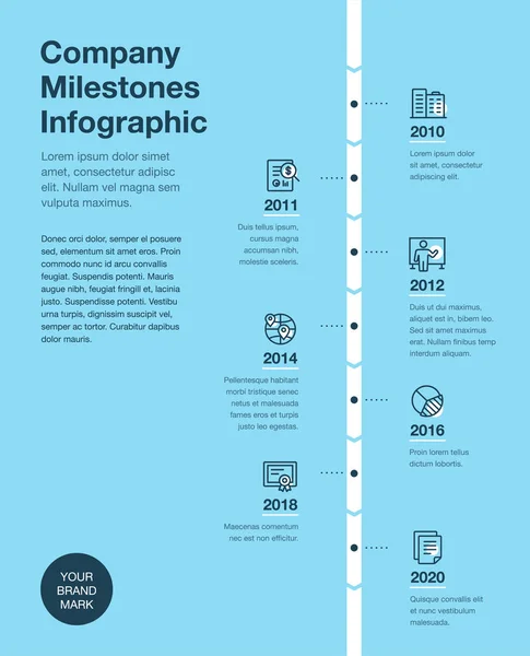 Infografika Biznesowa Dla Szablonu Osi Czasu Kamieni Milowych Ikonami Linii — Wektor stockowy