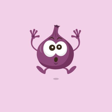 Sevimli incir korkmuş maskot ışık arka plan izole İllüstrasyon. Maskot markanız için düz tasarım stili.