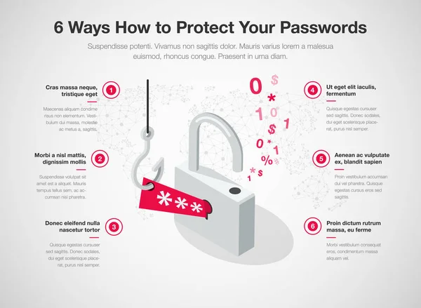 Eenvoudige Vector Infographic Voor Manieren Hoe Wachtwoord Sjabloon Beschermen Geïsoleerd — Stockvector