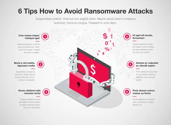 Egyszerű Vector Infographic Tipp Hogyan Lehet Elkerülni Ransomware Támadások Laptop — Stock Vector
