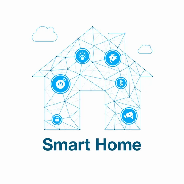 Moderní Technologie Smart Home Abstraktní Vektorová Ilustrace Polygonů Sítě Ikonami — Stockový vektor