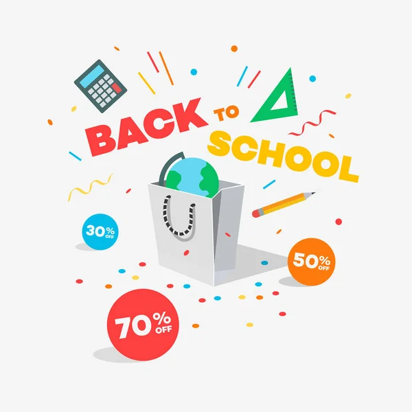 Oferta Especial Volta Para Escola Símbolo Desconto Com Saco Compras — Vetor de Stock