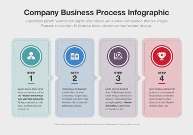 Vector infographic for company business process template with colorful step boxes isolated on light background. Easy to use for your website or presentation. clipart