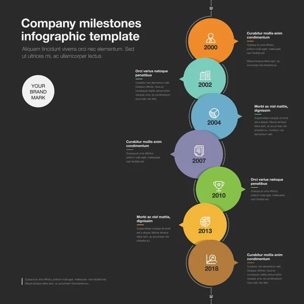 Vector Infographic Voor Bedrijf Mijlpalen Tijdlijn Sjabloon Met Kleurrijke Bubbels — Stockvector