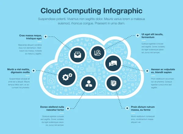 Conceito Infográfico Computação Nuvem Com Símbolo Nuvem Isolado Fundo Azul — Vetor de Stock