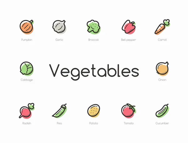 Set Colorful Vegetables Icons Isolated Light Background — Stock Vector