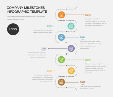 Business infographic for company milestones timeline template with line icons. Easy to use for your website or presentation. clipart