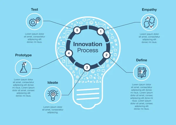 Simple Infographic Innovation Step Process Light Bulb Main Symbol Blue — 스톡 벡터