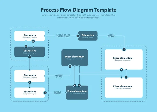 Modern Process Flöde Diagram Layout Mall Blå Version Platt Design — Stock vektor