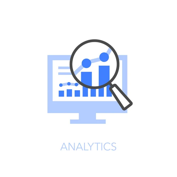 Analytics Symbool Met Een Computerscherm Een Vergrootglas Data Chart Makkelijk — Stockvector
