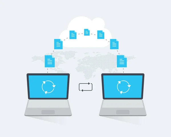 Modèle Infographie Transfert Fichiers Avec Deux Ordinateurs Portables Les Documents — Image vectorielle