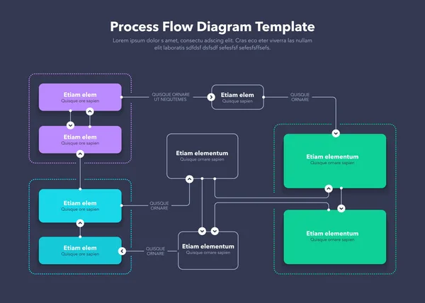 Modelo Layout Diagrama Fluxo Processo Moderno Versão Escura Design Plano — Vetor de Stock