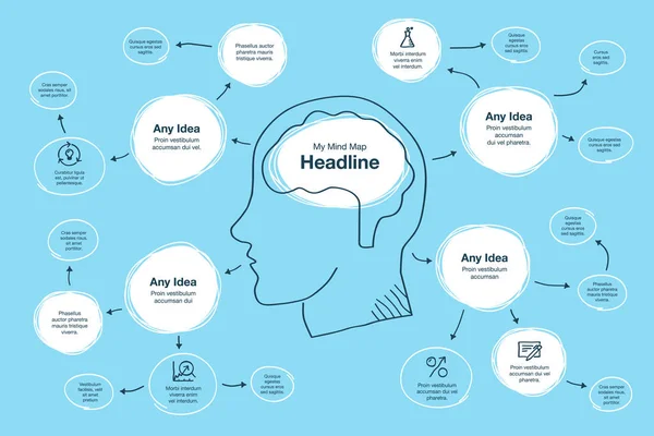 Infografía Dibujada Mano Para Plantilla Visualización Mapas Mentales Con Cabeza — Archivo Imágenes Vectoriales