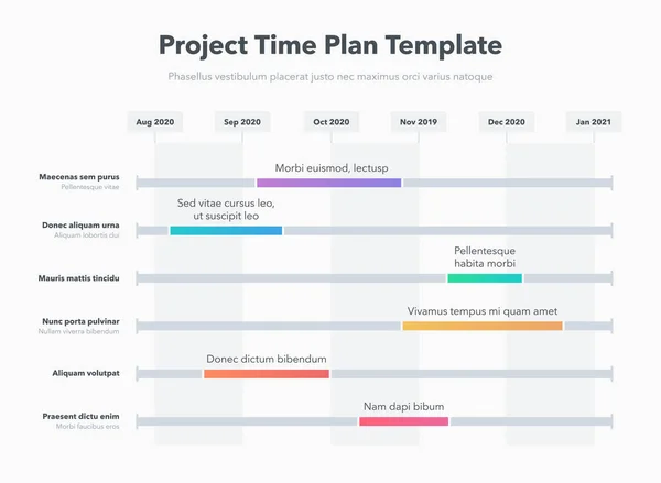 Plantilla Plan Tiempo Proyecto Empresarial Simple Con Tareas Coloridas Del — Vector de stock