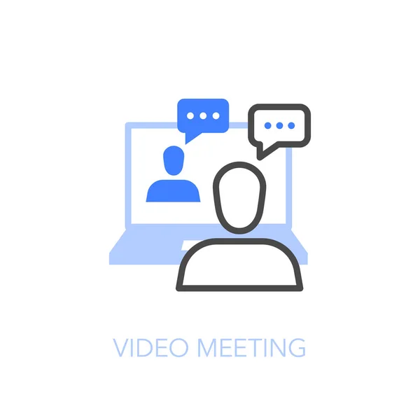 Video Meeting Symbol Mit Zwei Personen Ferndialog Über Den Computer — Stockvektor