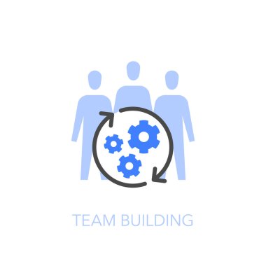 Ekip oluşturma sembolü bir grup insan ve dişli. Web siteniz veya sunumunuz için kullanması kolay.