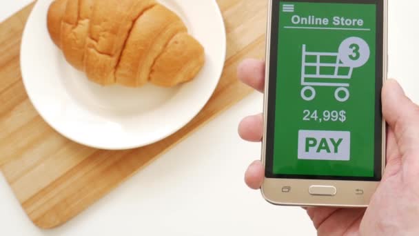 Paiement Ligne Smartphone Pendant Petit Déjeuner — Video