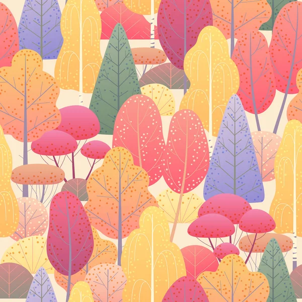 Dikişsiz Desen Renkli Iğne Yapraklı Yaprak Döken Ağaçlar Çalılar Işık — Stok Vektör