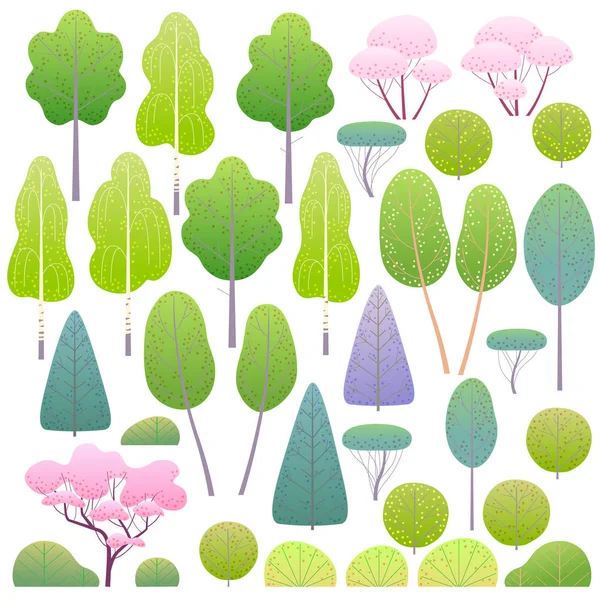 Flat Spring bomen en struiken Set — Stockvector