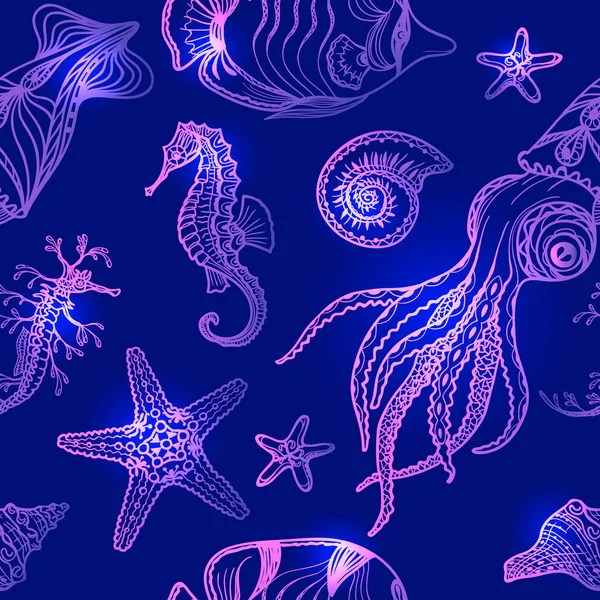 Animais subaquáticos em fundo azul —  Vetores de Stock