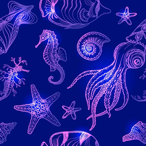 Animales submarinos sobre fondo azul — Vector de stock