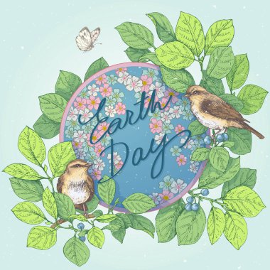 Globe and Birds ile dünya günü Illustration