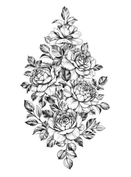 Ręcznie rysowane bukiet róża kwiaty — Zdjęcie stockowe