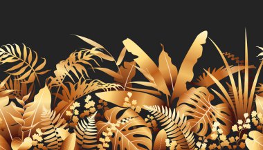 Altın Tropikal Bitkiler Dikişsiz Sınır