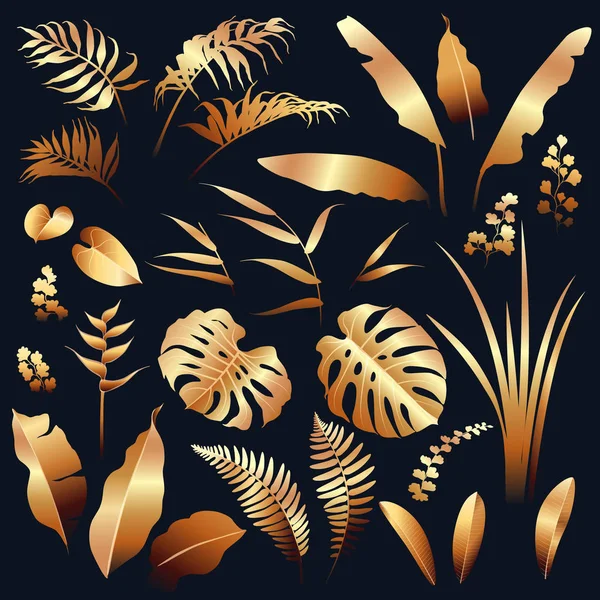 Set di piante tropicali dorate — Vettoriale Stock