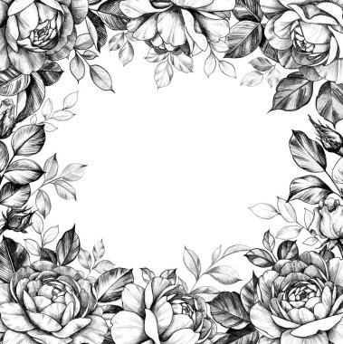Güller ve yaprakları ile Vintage kare sınır