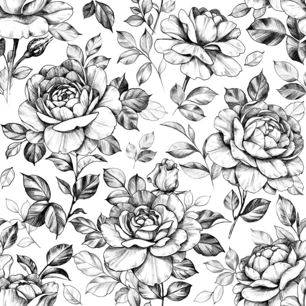 Seamless Pattern with Hand Drawn Rose  Flowers — Stock Photo, Image