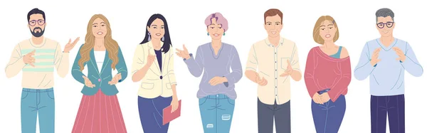 Speaking Men and Women Flat Illustration — ストックベクタ