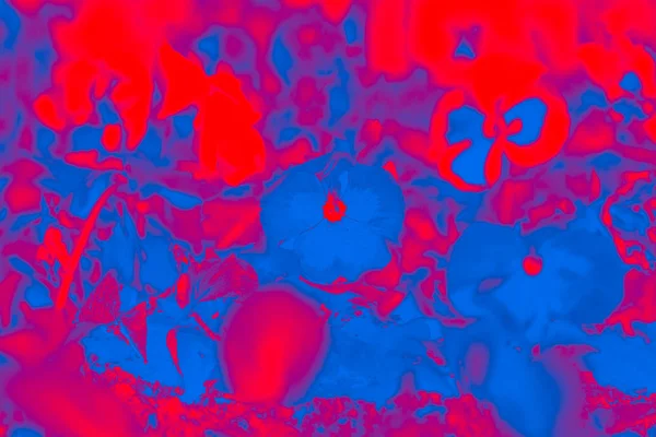 Abstraction in blue and red tones. Background from various plants. Flowers, tulips, branches, natural plants in a different color.
