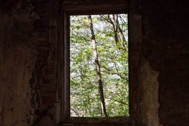 Eski tuğla bina. Zamanla mahvoldu. Tuğladan bir duvarda pencere açılıyor. Bahar gündür..