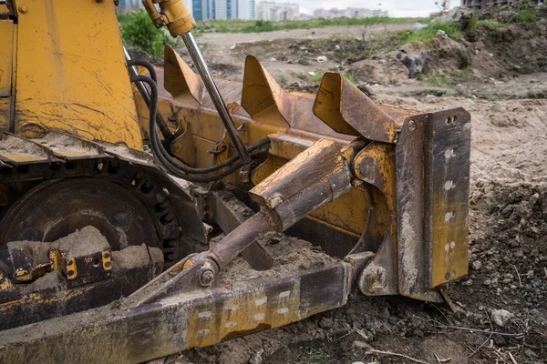 Bulldozer Het Werk Bouw Van Een Zand Basis Onder Weg — Stockfoto