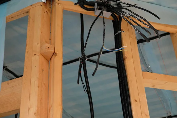 Los Cables Eléctricos Fijan Dentro Casa Del Marco Hice Cableado — Foto de Stock