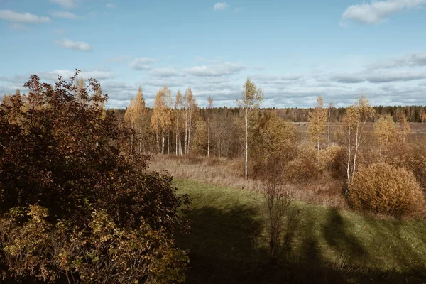 Herfstlandschap Uitzicht Vanaf Berg Naar Het Veld Lem Bladverliezende Bomen — Stockfoto
