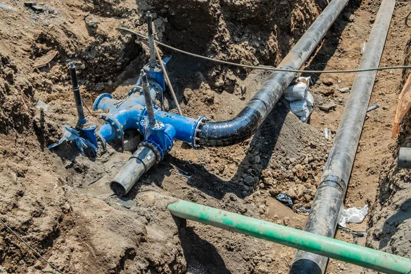 Water Distribution Unit Large Diameter Pipes Valves Valves Closing Water — Stock Photo, Image