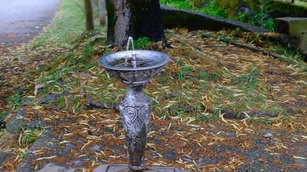 Trinkbrunnen Auf Einer Stadtstraße Kostenloses Natürliches Wasser Mineralwasserbrunnen Sommer Georgien — Stockvideo