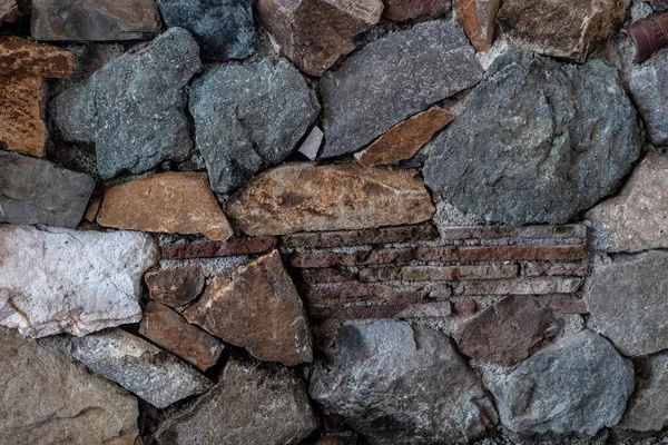 Mosaic Stones Bricks Wall Made Natural Boulders Pebbles Texture Natural — Stock Photo, Image