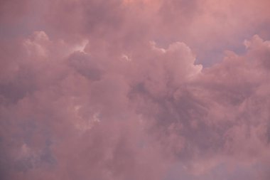 Yağmurdan sonra pembe gün batımı. Siyah, gök gürültülü ve mavi gökyüzü. Denizde gün batımı. Yaz. Georgia.
