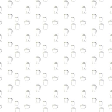 Beyaz arka planda kahve dikişsiz desen Bardaklar.