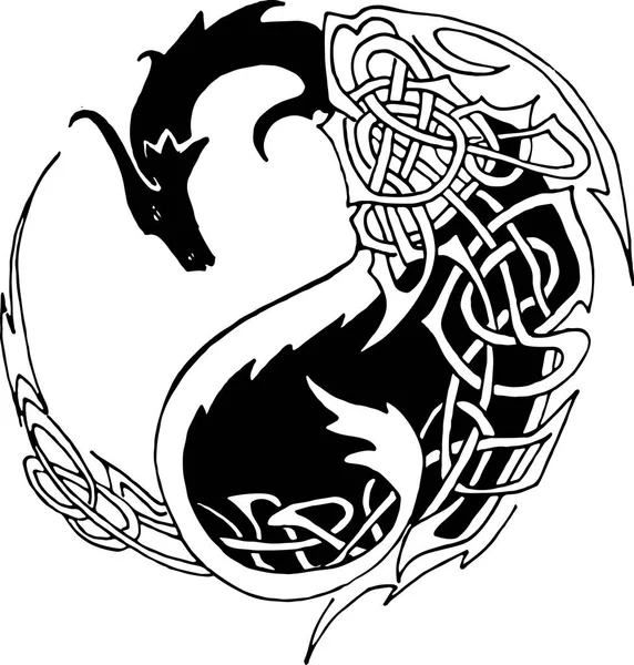 Абстрактный Дракон Символом Инь Янь Белом Фоне — стоковый вектор