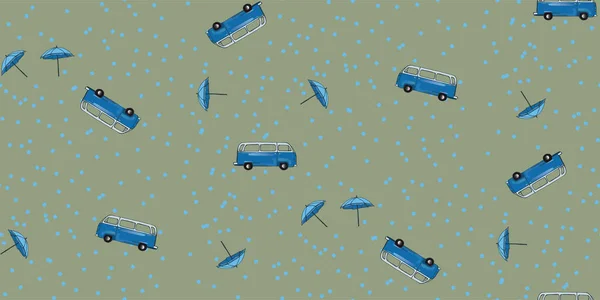 Fondo Con Autobuses Paraguas Ilustración Vectorial — Archivo Imágenes Vectoriales