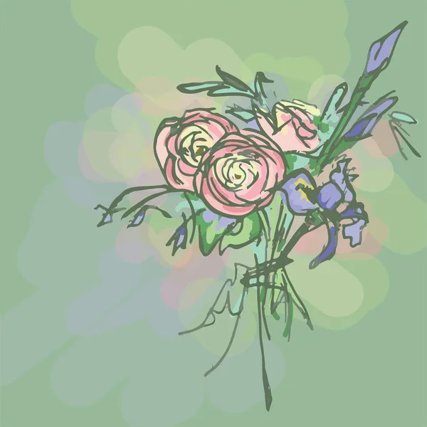 花束在柔和的 花束的设计 春天的花束与拉农库鲁斯 — 图库矢量图片