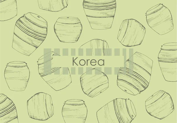 Almacenamiento Kimchi Salsas Corea Del Sur Barriles Tradicionales Coreanos Macetas — Vector de stock