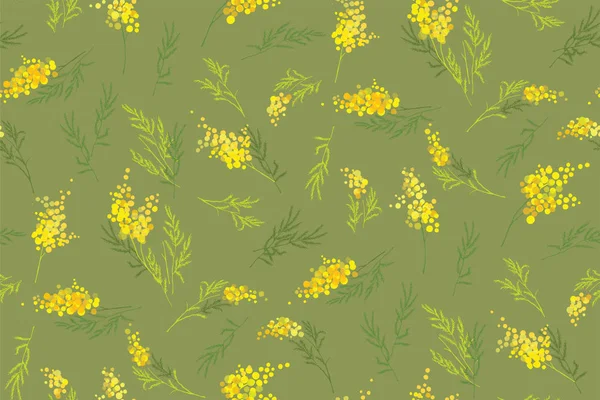 Sarı Mimoza Sarı Noktalı Çiçekler Sıçramaları Bahar Sarısı Çiçekler — Stok Vektör