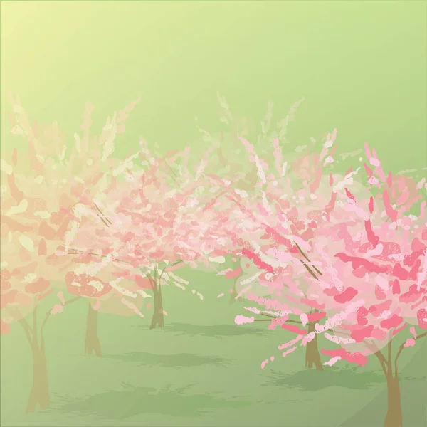 Frühjahrsblüte Kirschblüten Rosa Baum Sakura Obstbäume — Stockvektor